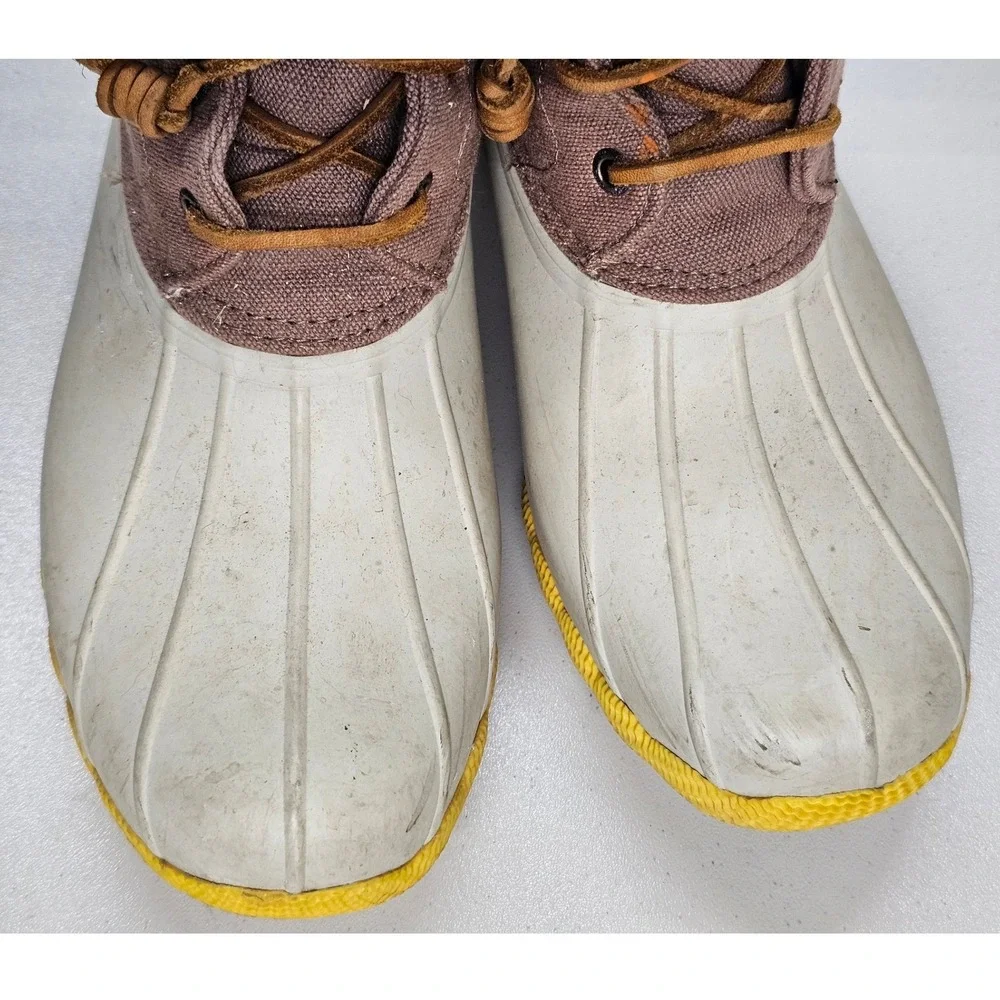 Sperry Saltwater Women Duck Boots STS98822 Taupe White Yellow Waterproof Size 9M